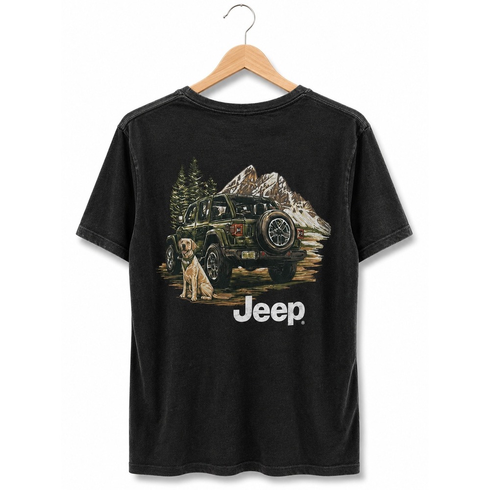 Jeep Wrangler Mountain Dog Graphic T Shirt Mens Large Heather‎ Charcoal Jedco